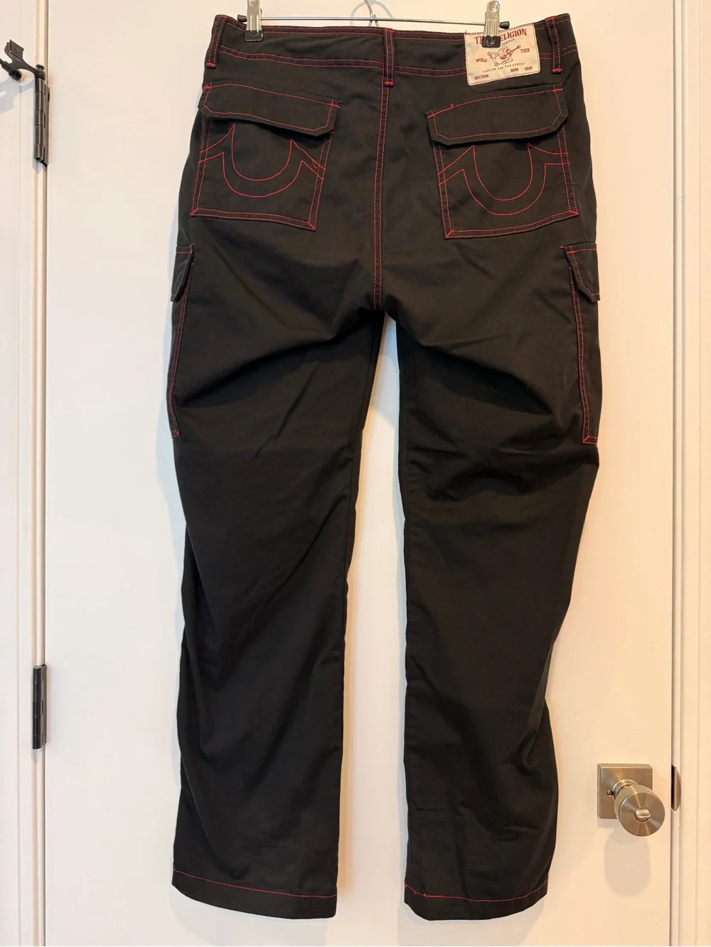 True Religion Black Cargo Pants with Red Contrast Stitching 32x30